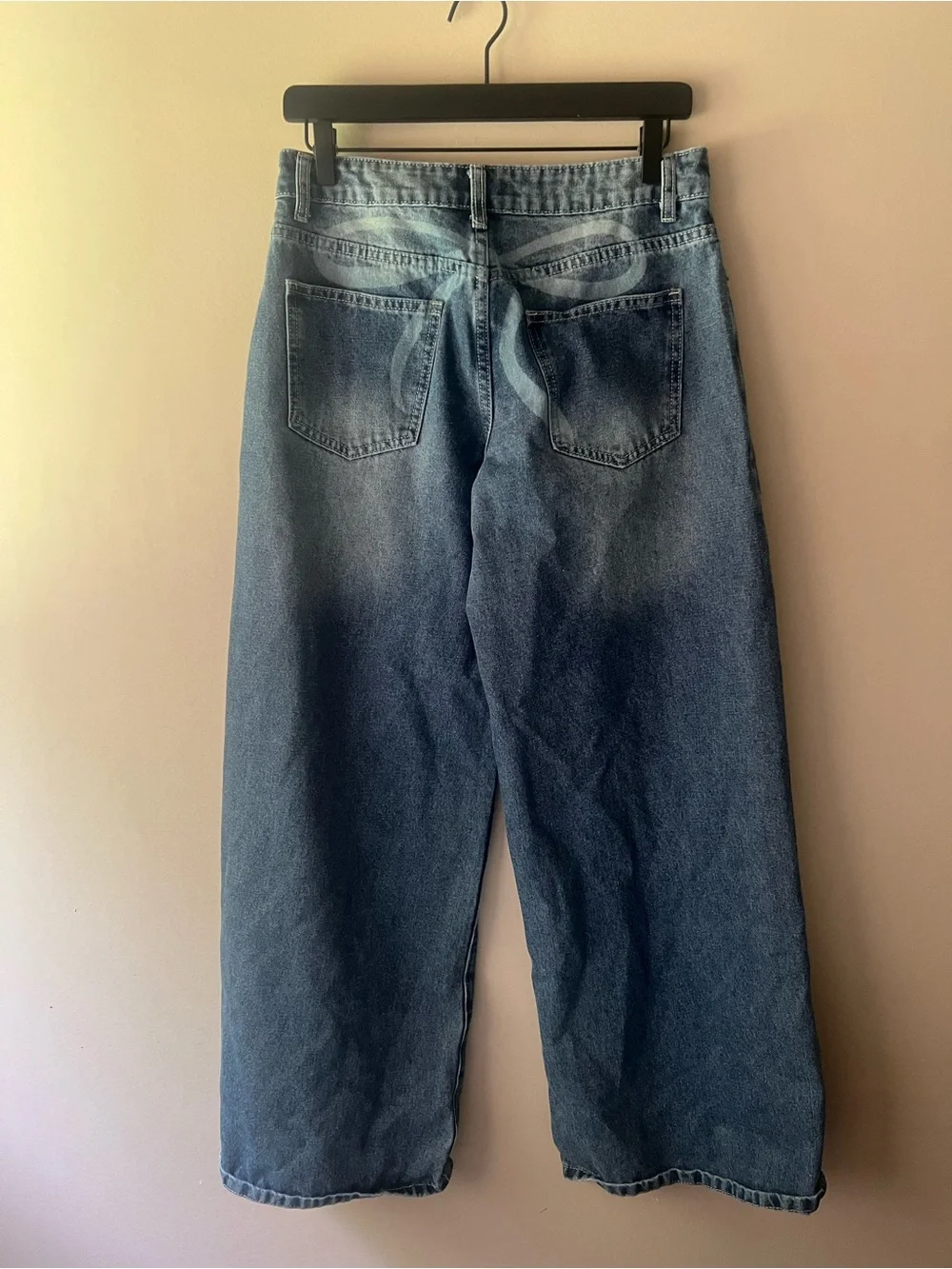 Edikted Wide Leg Vyxen Bow Jeans in Blue Wash Size Small